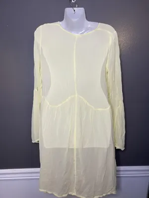 LACAUSA Anthropologie Dress Women Medium Yellow Sheer Bell Sleeve Trapeze Swing thumbnail 6
