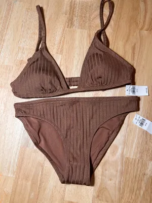 XS Aerie Women’s 2 Piece Bikini Swimsuit In Brown BNWTS thumbnail 1