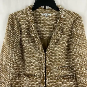 CAbi Tan Metallic Phoebe Tweed Boucle Frayed Edge Blazer Jacket Size Medium thumbnail 6