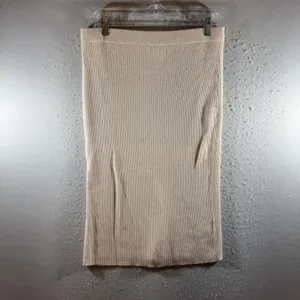 1626 | Abercrombie & Fitch Ribbed Knit Side Slit Midi‎ Skirt Beige Womens L thumbnail 2