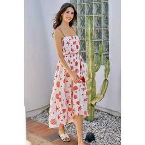 SO ME Shell Print Tiered Lined Midi Cami Dress With Belt‎ - Large thumbnail 4