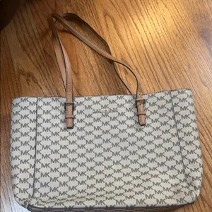 Michael Kors Signature Tote in Brown and Cream thumbnail 1