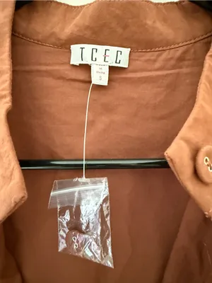 TCEC Brown Pintuck Button Front Tiered Mini Dress Women’s Small thumbnail 4