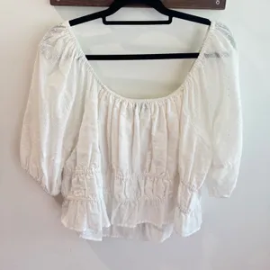 ABLE White Swiss Dot Smocked Waist Blouse Puff‎ Sleeve Cotton Top 1X thumbnail 7