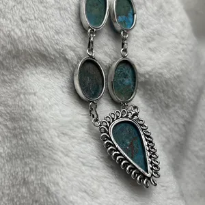 Turquoise Natural Gemstone 925 Silver Plated 16” Necklace thumbnail 7
