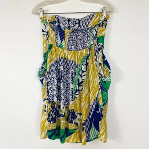 Forever 21 Tropical Strapless Yellow Blue Green Mini Dress Sundress Womens L thumbnail 7