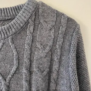 Gray cable sweater comfortable warm casual women’s winter fall too long‎ sleeves thumbnail 2