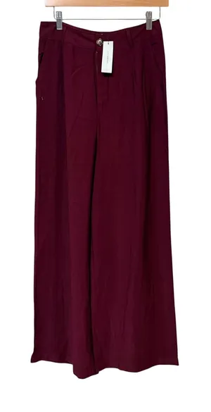 Francescas Blue Rain‎ Burgundy Wide Leg High Rise Dress Pants Large thumbnail 1