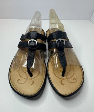 Born Black Leather Comfort Slide On Thong Sandals Women's Size 8 thumbnail 1