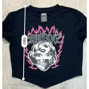 SWIXXZ Face Collage Black Crop T-Shirt Pink Flame Goth Y2K Size M thumbnail 8