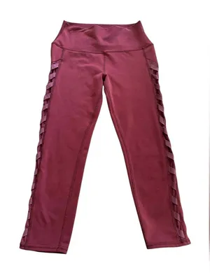 Alo Yoga Interlace‎ High-Waist Leggings Small Burgundy Red Mesh Strappy Core thumbnail 1