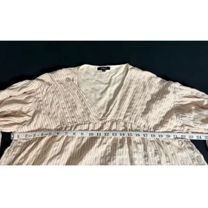 Wishlist Tan White Striped V-Neck Balloon Sleeve Babydoll Blouse Large thumbnail 8