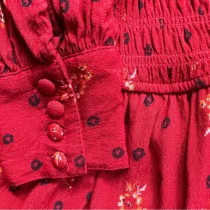Free People Red Two Faces Printed Floral Boho Mini Dress Smocked Balloon Sleeve thumbnail 9