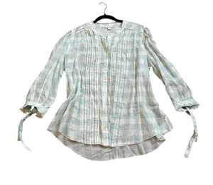 Sundance Cotton Blouse Mint Green & Cream Gingham Cottagecore Shabby Chic XL thumbnail 1