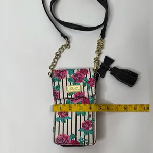 Betsey Johnson Crossbody Purse Wallet Handbag‎ Roses Stripes Snap Y2K Girlie Fem thumbnail 5