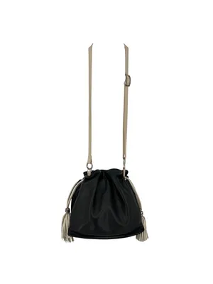 Brighton Boho Western Bucket Slouch Bag Leather Black White Tassel Silver Charms thumbnail 5