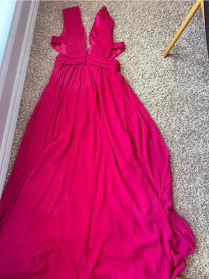 Belle Badges Mischka Bright Pink Formal Dress Plunge V-neck & Back Cut Out Sz10 thumbnail 6