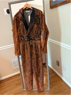 MEBON Black Orange Acid Wash Denim Jumpsuit Large thumbnail 3