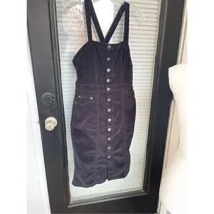 Free People Women’s Corduroy Jumper mini dress Black Size 28 thumbnail 4