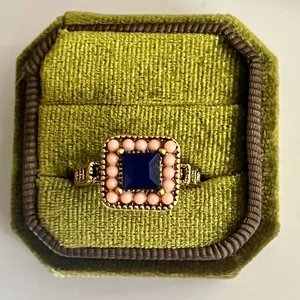 Vintage Gold Tone Blue and Pink Stone Cocktail Ring Size 9.5 thumbnail 2