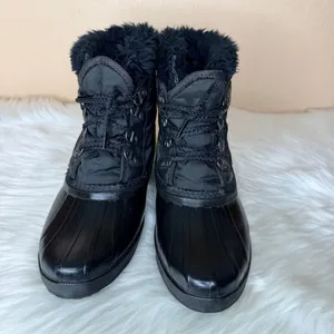 Sorel Kaufman Canada Snow Boots Winter Faux Fur Trim Black Size Y6/W8 thumbnail 2