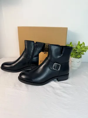 Frye Womens 9M Black Leather Ankle Boots Buckle Zip Casual Biker NWT thumbnail 4