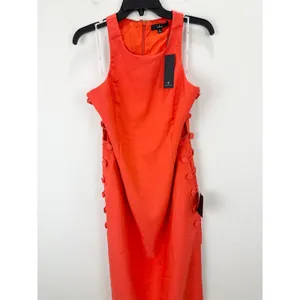 Lulus Masterfully Mod Bright Orange Side Button Midi Dress Cutout XL NWT thumbnail 6
