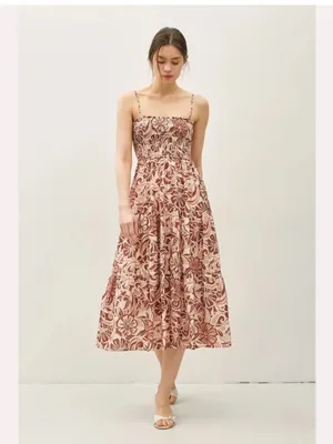 New With Tags BeCool Mocha Floral Midi Dress Sz M thumbnail 4