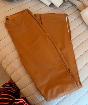 Tan Leather Flare Pants with Slit Orange thumbnail 1