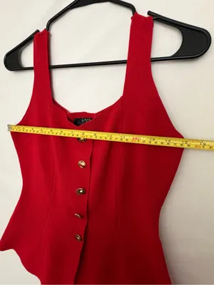 Milk & Honey Womens Red Knit Peplum Tank Top Gold Button Front Size S(A901) thumbnail 4