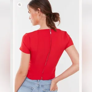 I. Am. Gia Womens Size M Evita Corset Crop Top Bright Red‎ Square Neck Going Out thumbnail 7