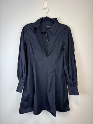 NWT Madewell Cotton Poplin Mini Shirt Dress Black Balloon Sleeve Size 2 thumbnail 4