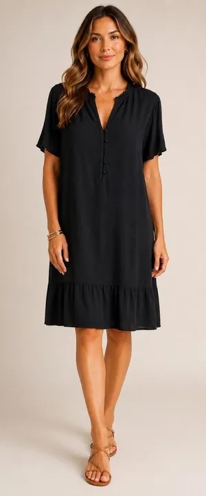 J Jill Shift Dress Women Medium Black Ruffle Neck Modal Rayon Tiered Minimalist‎ thumbnail 1
