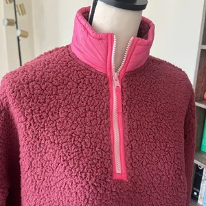 NWT Aerie Sherpa Half Zip Pullover size XS Red/Pink thumbnail 5