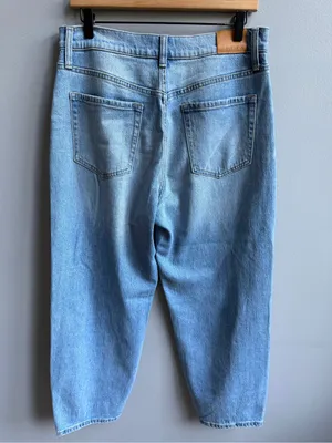 Evereve Ever Seamed Medium Blue Barrel Leg Jeans Size 30 High Rise Ankle Length thumbnail 8