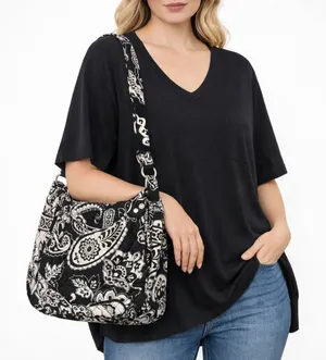 Vera Bradley Midnight Paisley Cotten Toggle Tote Black White Paisley Shoulder thumbnail 1