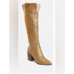 Journee Collection Tan Therese Knee-High Croc-Embossed Boots size 9.5 wide calf thumbnail 4