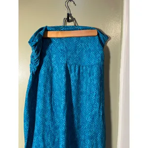 Eddie Bauer Womens Sz Medium Pull-On A-Line Skirt Teal Blue Geometric Adjustable thumbnail 7