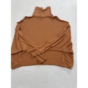 Free People We The Free Women M Terracotta Brown Ribbed Oversized Turtleneck Top thumbnail 3