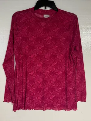 LOGO by Lori Goldstein Shirt M Pink Snakeskin Print Long Sleeve Sheer Textured thumbnail 1