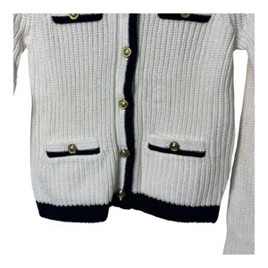 Loft tipped ribbed sweater‎ jacket cream navy blue trim xxs thumbnail 5