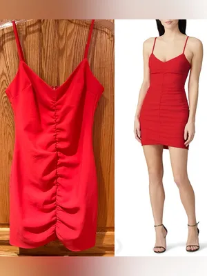 LIKELY Charla Ruched Bodycon Sleeveless Spaghetti Strap Mini Dress Red‎ Size 4 thumbnail 2