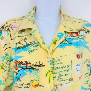 Vtg 90s Weekend Clothes Line Tropical Top Sz L Cabana Italian Summer Postcard thumbnail 3