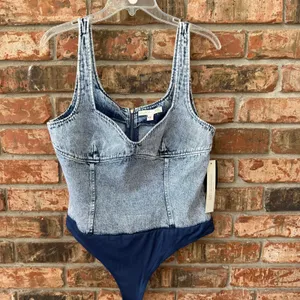 CULPOS x INC Denim Bodysuit Acid Wash Y2K Festival Retro 90s Sz 14 NEW $79.50 thumbnail 3