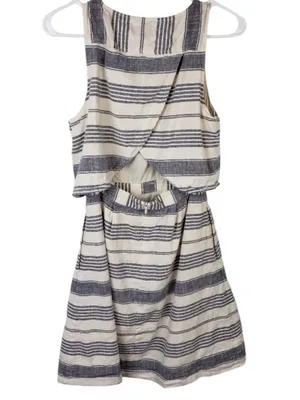 Madewell Striped Open Back Sleeveless Linen Cotton Blend Pleated Dress 2 thumbnail 6