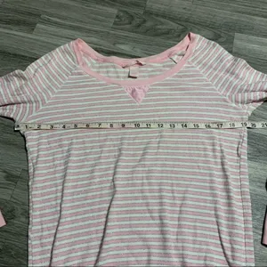 Victoria’s Secret light pink white silver striped Long Sleeve PJ Top; Medium thumbnail 5