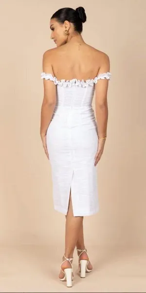 Petal & Pup Florez White Off the Shoulder Ruffle Midi Dress 4 thumbnail 4