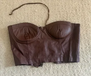 Boutique Brown Leather Corset Top thumbnail 1