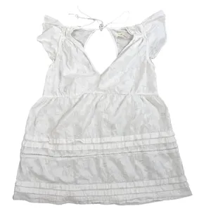 Maeve Anthropologie Womens M White Floral Jacquard Open Back Tie Peplum Blouse thumbnail 3