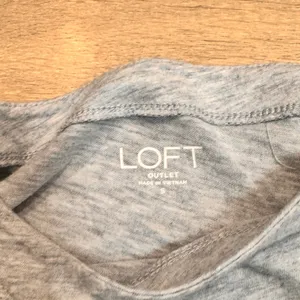 LOFT Ann Taylor 3/4 Sleeve Boat Neck T‎ Shirt More Amour Graphic Size Small Blue thumbnail 3